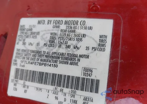 2011 Ford Ranger Xlt z USA, uszkodzony, nr VIN 1FTLR4FE7BPB14150